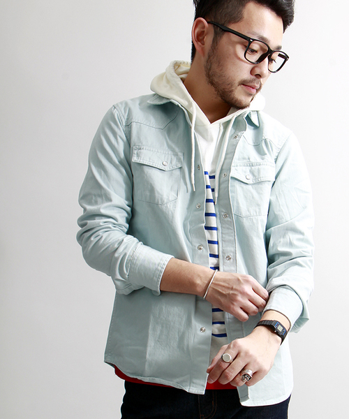 WEGO（ウィゴー）の「WEGO/カラーウエスタンシャツ（シャツ/ブラウス・メンズ・グレー/サックスブルー/ライトピンク・MEDIUM/LARGE）」の2枚目の写真