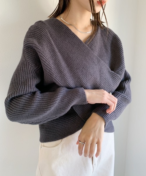 CLEA(クレア)の「クロスデザインニット〇(ニット/セーター・レディース・グレー/アイボリー/モカ・FREE)」の13枚目の写真