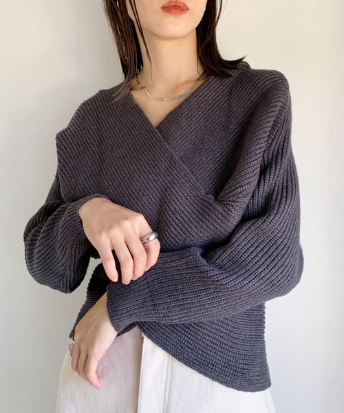 CLEA(クレア)の「クロスデザインニット〇(ニット/セーター・レディース・グレー/アイボリー/モカ・FREE)」の14枚目の写真