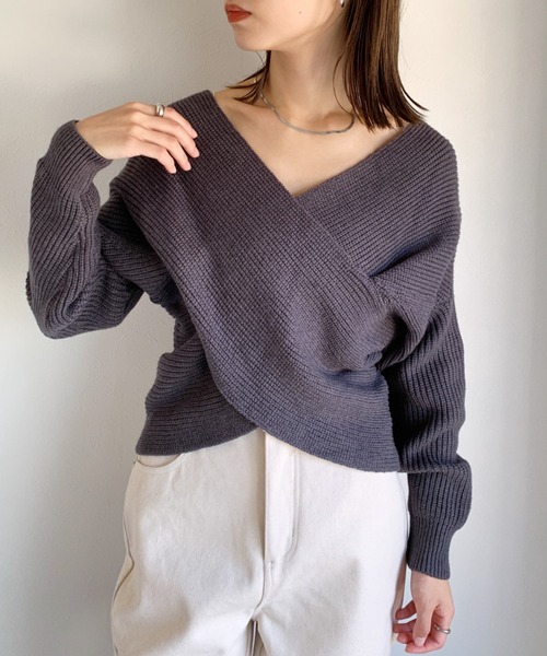 CLEA(クレア)の「クロスデザインニット〇(ニット/セーター・レディース・グレー/アイボリー/モカ・FREE)」の15枚目の写真