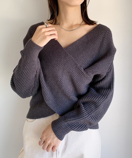 CLEA(クレア)の「クロスデザインニット〇(ニット/セーター・レディース・グレー/アイボリー/モカ・FREE)」の17枚目の写真