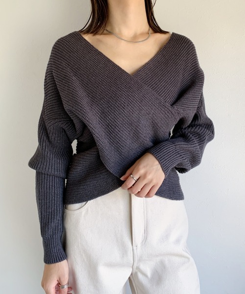 CLEA(クレア)の「クロスデザインニット〇(ニット/セーター・レディース・グレー/アイボリー/モカ・FREE)」の18枚目の写真