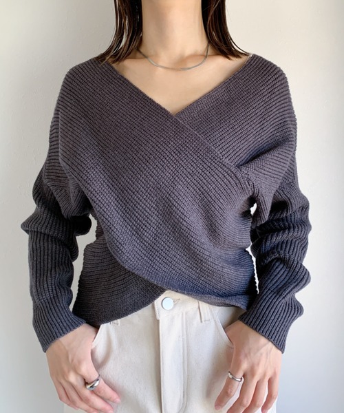 CLEA(クレア)の「クロスデザインニット〇(ニット/セーター・レディース・グレー/アイボリー/モカ・FREE)」の19枚目の写真