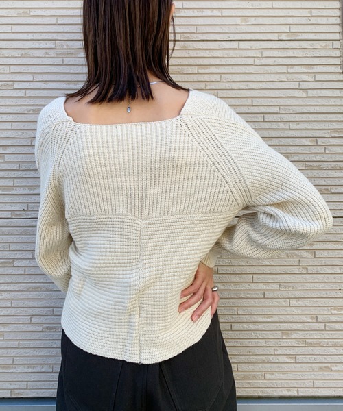 CLEA(クレア)の「クロスデザインニット〇(ニット/セーター・レディース・グレー/アイボリー/モカ・FREE)」の9枚目の写真