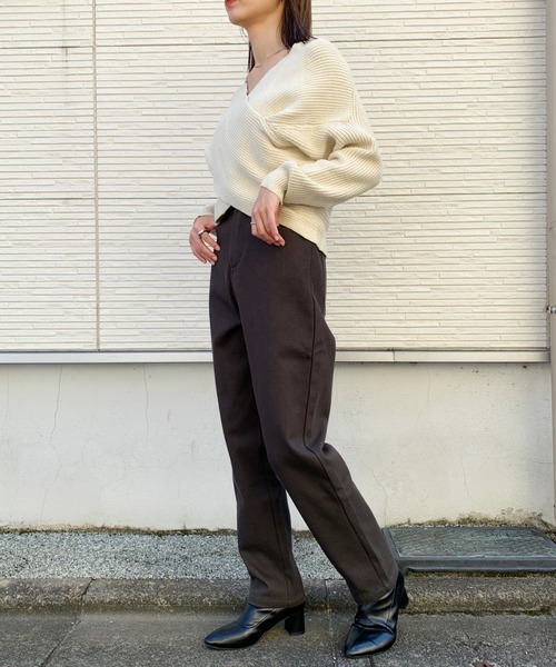 CLEA(クレア)の「クロスデザインニット〇(ニット/セーター・レディース・グレー/アイボリー/モカ・FREE)」の12枚目の写真