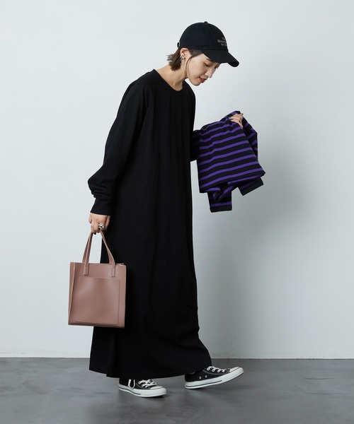 FREAK'S STORE（フリークスストア）の「リラックスTシャツワンピース（ワンピース・レディース・ブラック/グリーン・マルチサイズ）」の2枚目の写真