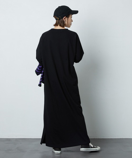 FREAK'S STORE（フリークスストア）の「リラックスTシャツワンピース（ワンピース・レディース・ブラック/グリーン・マルチサイズ）」の8枚目の写真