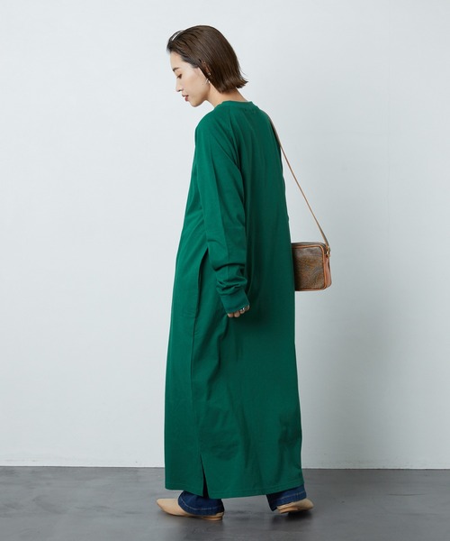 FREAK'S STORE（フリークスストア）の「リラックスTシャツワンピース（ワンピース・レディース・ブラック/グリーン・マルチサイズ）」の5枚目の写真