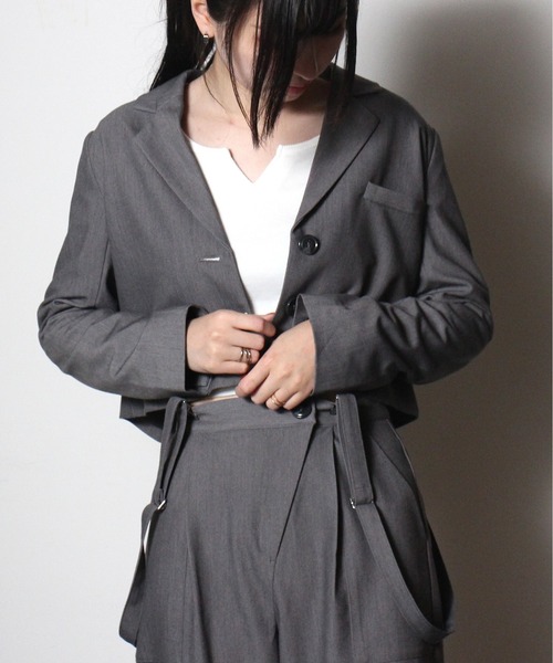 one way（ワンウェイ）の「【oneway Jeans】クロップドテーラードジャケット（テーラードジャケット・レディース・ライトグレー/ブラック・FREE）」の5枚目の写真