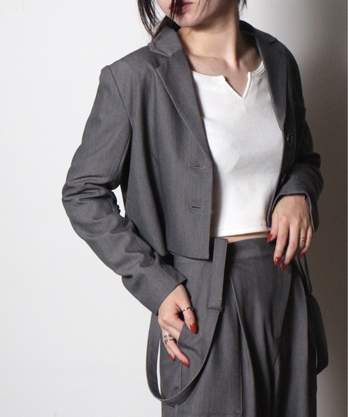 one way（ワンウェイ）の「【oneway Jeans】クロップドテーラードジャケット（テーラードジャケット・レディース・ライトグレー/ブラック・FREE）」の4枚目の写真