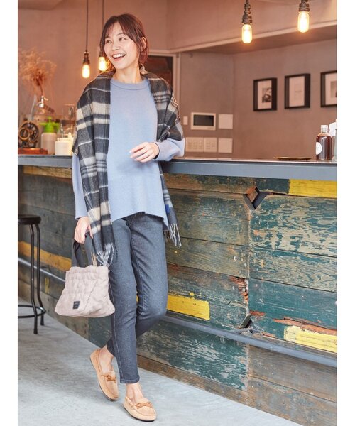 DRESKIP（ドレスキップ）の「◆ピュアウールチェックマフラー（ストール/ショール・レディース・ベージュ系1/パープル系2/ブラック系1・00）」の9枚目の写真