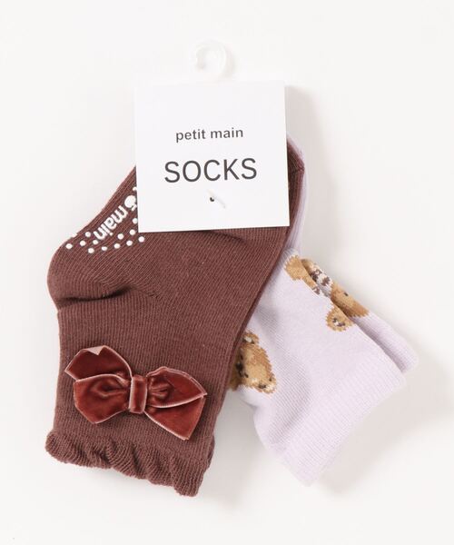 petit main（プティマイン）の「【くま柄】2Pクマ柄+リボンソックス（ソックス/靴下・キッズ・ラベンダー/オフホワイト・L/SS/M/S）」の4枚目の写真