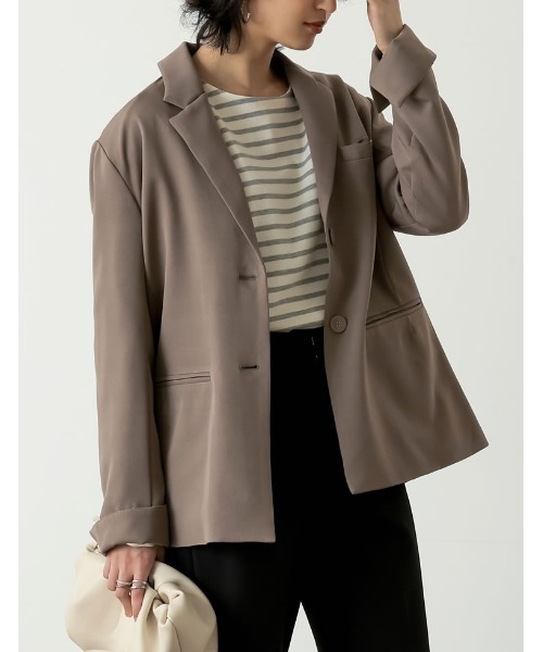 Re:EDIT（リエディ）の「[低身長サイズ有]ストレッチツイルテーラードジャケット（テーラードジャケット・レディース・ベージュ/アイボリー/ブラック/カーキ/モカ・SHORT/SMALL/MEDIUM/LARGE）」の4枚目の写真