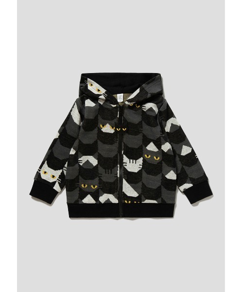 Design Tshirts Store graniph(デザイン ティーシャツ ストア グラニフ)の「キャットタイル|ベビージャカードジップパーカー(パーカー・キッズ・スミクロ・90)」の8枚目の写真