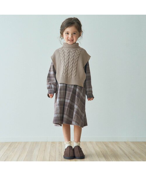 apres les cours(アプレレクール)の「ニットケープ_ウォッシャブル(ベスト・キッズ・ブラウン/ベージュ・120/100)」の3枚目の写真