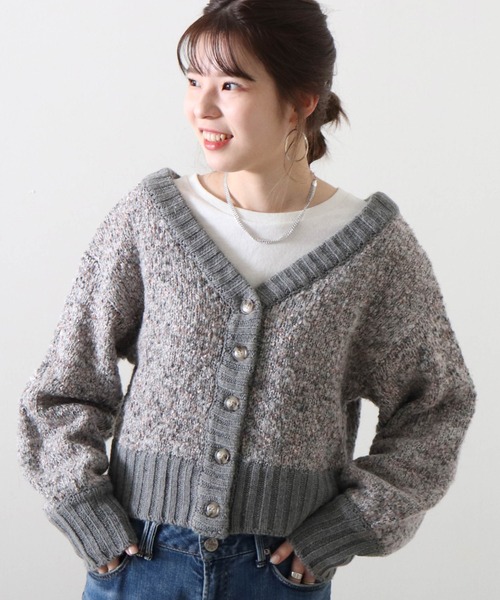 Cheek（チーク）の「フラッグヤーンメランジニットカーディガン（ニット/セーター・レディース・アイボリー/チャコールグレー/グレー・MEDIUM）」の2枚目の写真