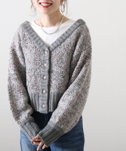 Cheek（チーク）の「フラッグヤーンメランジニットカーディガン（ニット/セーター・レディース・アイボリー/チャコールグレー/グレー・MEDIUM）」の12枚目の写真