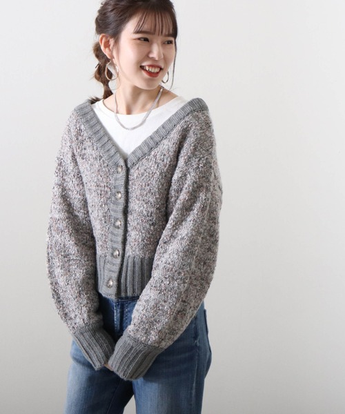 Cheek（チーク）の「フラッグヤーンメランジニットカーディガン（ニット/セーター・レディース・アイボリー/チャコールグレー/グレー・MEDIUM）」の14枚目の写真