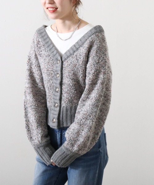 Cheek（チーク）の「フラッグヤーンメランジニットカーディガン（ニット/セーター・レディース・アイボリー/チャコールグレー/グレー・MEDIUM）」の15枚目の写真