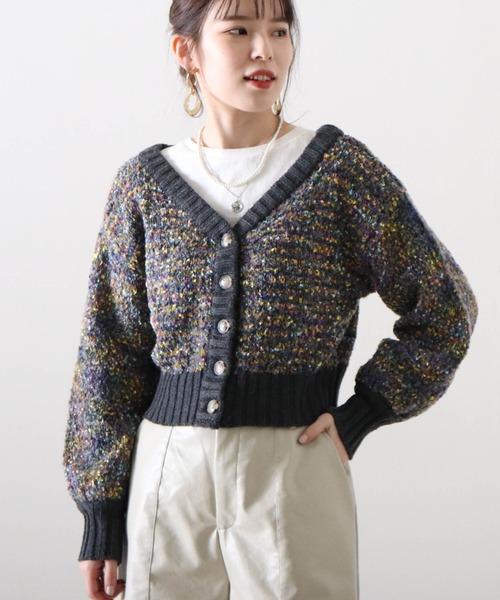 Cheek（チーク）の「フラッグヤーンメランジニットカーディガン（ニット/セーター・レディース・アイボリー/チャコールグレー/グレー・MEDIUM）」の4枚目の写真