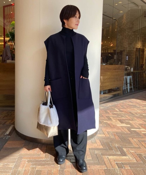 BEARDSLEY（ビアズリー）の「非常に細い糸を使用しウールのチクチク感を抑えたウールテレコハイネック（ニット/セーター・レディース・ホワイト/ブラック/オレンジ・FREE）」の8枚目の写真