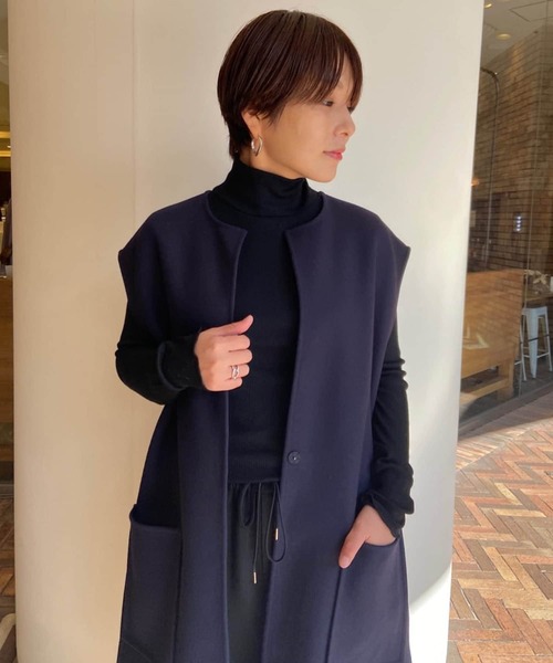 BEARDSLEY（ビアズリー）の「非常に細い糸を使用しウールのチクチク感を抑えたウールテレコハイネック（ニット/セーター・レディース・ホワイト/ブラック/オレンジ・FREE）」の9枚目の写真