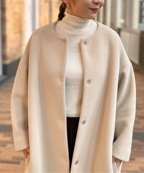 BEARDSLEY（ビアズリー）の「非常に細い糸を使用しウールのチクチク感を抑えたウールテレコハイネック（ニット/セーター・レディース・ホワイト/ブラック/オレンジ・FREE）」の20枚目の写真