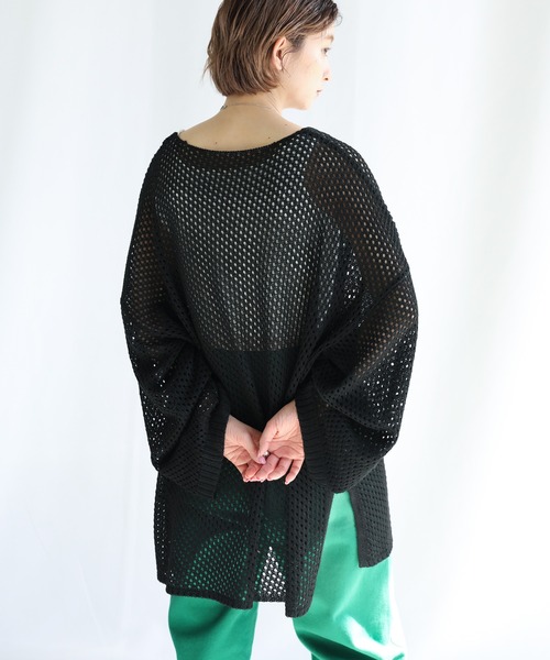 select MOCA（セレクトモカ）の「Vネック透かし編みニットトップス（ニット/セーター・レディース・ブラック/オレンジ/ブルー・FREE）」の19枚目の写真
