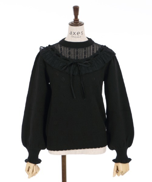 axes femme(アクシーズファム)の「ヨークレース切替ニットPO(ニット/セーター・レディース・ピンク/ホワイト/ブラック・MEDIUM)」の14枚目の写真