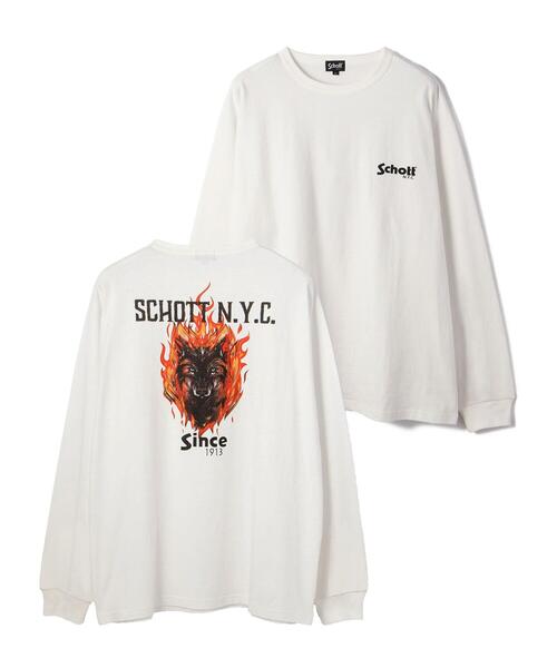 schott（ショット）の「【WEB LIMITED】Schott/ショット/FIRE WOLF LS T-SHIRT/ファイヤーウルフ ロンT（Tシャツ/カットソー・メンズ・ホワイト/ブラック/パープル・MEDIUM/LARGE/X-LARGE/XX-LARGE）」の22枚目の写真