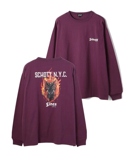 schott（ショット）の「【WEB LIMITED】Schott/ショット/FIRE WOLF LS T-SHIRT/ファイヤーウルフ ロンT（Tシャツ/カットソー・メンズ・ホワイト/ブラック/パープル・MEDIUM/LARGE/X-LARGE/XX-LARGE）」の21枚目の写真