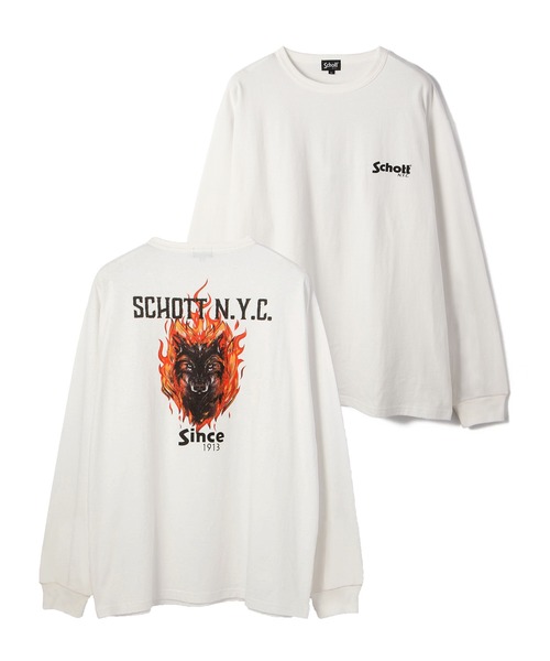 schott（ショット）の「【WEB LIMITED】Schott/ショット/FIRE WOLF LS T-SHIRT/ファイヤーウルフ ロンT（Tシャツ/カットソー・メンズ・ホワイト/ブラック/パープル・MEDIUM/LARGE/X-LARGE/XX-LARGE）」の18枚目の写真