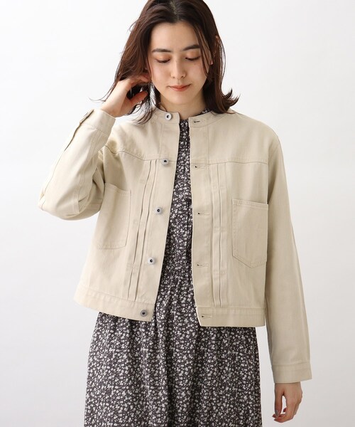 grove(グローブ)の「◆【S-3L】ノーカラーデニムジャケット(デニムジャケット・レディース・ライトブルー/ネイビー/アイボリー・01/02/03/04/05)」の2枚目の写真