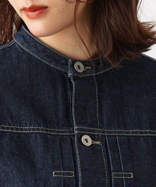 grove(グローブ)の「◆【S-3L】ノーカラーデニムジャケット(デニムジャケット・レディース・ライトブルー/ネイビー/アイボリー・01/02/03/04/05)」の7枚目の写真