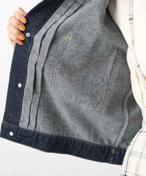 grove(グローブ)の「◆【S-3L】ノーカラーデニムジャケット(デニムジャケット・レディース・ライトブルー/ネイビー/アイボリー・01/02/03/04/05)」の10枚目の写真