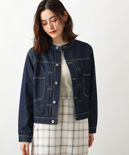 grove(グローブ)の「◆【S-3L】ノーカラーデニムジャケット(デニムジャケット・レディース・ライトブルー/ネイビー/アイボリー・01/02/03/04/05)」の15枚目の写真