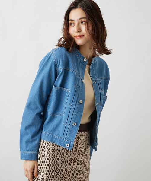 grove(グローブ)の「◆【S-3L】ノーカラーデニムジャケット(デニムジャケット・レディース・ライトブルー/ネイビー/アイボリー・01/02/03/04/05)」の16枚目の写真