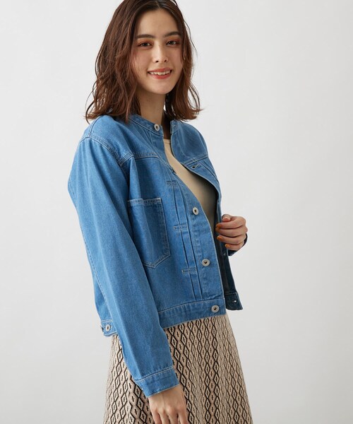 grove(グローブ)の「◆【S-3L】ノーカラーデニムジャケット(デニムジャケット・レディース・ライトブルー/ネイビー/アイボリー・01/02/03/04/05)」の17枚目の写真