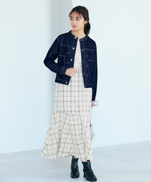 grove(グローブ)の「◆【S-3L】ノーカラーデニムジャケット(デニムジャケット・レディース・ライトブルー/ネイビー/アイボリー・01/02/03/04/05)」の22枚目の写真