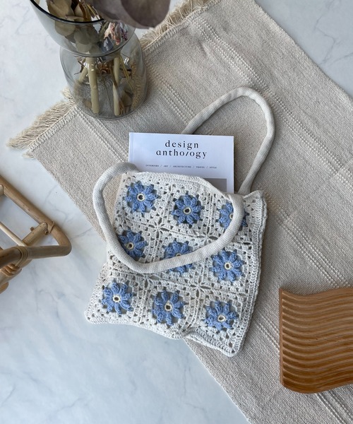 AS KNOW AS plus(アズノゥアズプラス)の「お花クロシェバッグ(トートバッグ・レディース・アイボリー/ブラック/ライム/サックスブルー・FREE)」の10枚目の写真