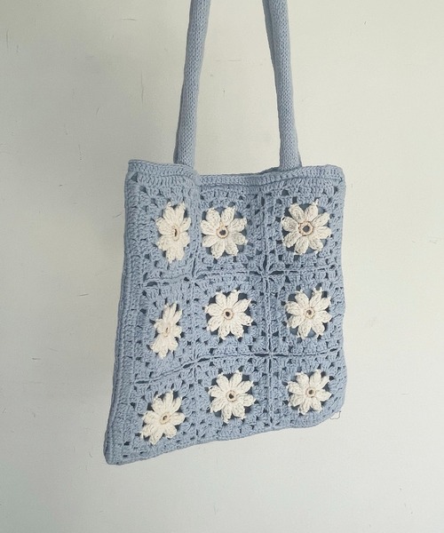 AS KNOW AS plus(アズノゥアズプラス)の「お花クロシェバッグ(トートバッグ・レディース・アイボリー/ブラック/ライム/サックスブルー・FREE)」の13枚目の写真