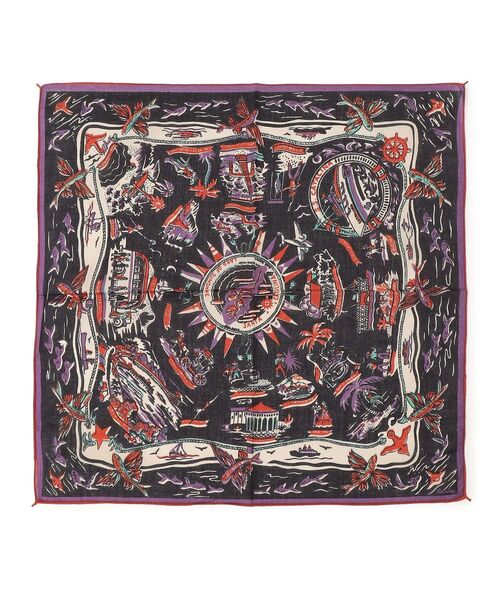 BINDU（ビンドゥー）の「BINDU: マップバンダナ4（バンダナ/スカーフ・レディース・オリーブ/ネイビー/ホワイト/オレンジ/ナチュラル/ライトブルー・ONE SIZE）」の2枚目の写真