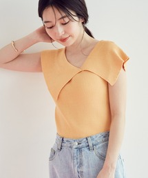 VIS | アシンメトリービッグカラーノースリーブニット【sustainable】(Tシャツ/カットソー)