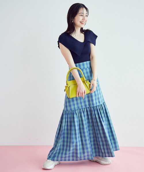 VIS(ビス)の「アシンメトリービッグカラーノースリーブニット【sustainable】(Tシャツ/カットソー・レディース・ネイビー/オレンジ系その他2/ホワイト/ダークブラウン・FREE)」の12枚目の写真