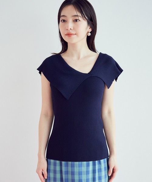 VIS(ビス)の「アシンメトリービッグカラーノースリーブニット【sustainable】(Tシャツ/カットソー・レディース・ネイビー/オレンジ系その他2/ホワイト/ダークブラウン・FREE)」の15枚目の写真