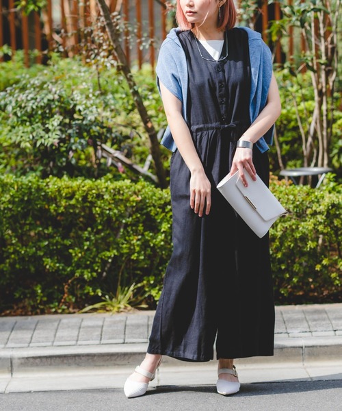 Wordtrobe（ワードトローブ）の「【wordtrobe】レーヨンフレックス ノースリーブ オールインワン サロペット（サロペット/オーバーオール・レディース・ライトグレー/グリーン/ブラック/ブラウン・FREE）」の8枚目の写真