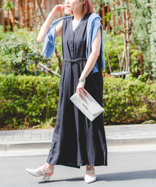 Wordtrobe（ワードトローブ）の「【wordtrobe】レーヨンフレックス ノースリーブ オールインワン サロペット（サロペット/オーバーオール・レディース・ライトグレー/グリーン/ブラック/ブラウン・FREE）」の9枚目の写真