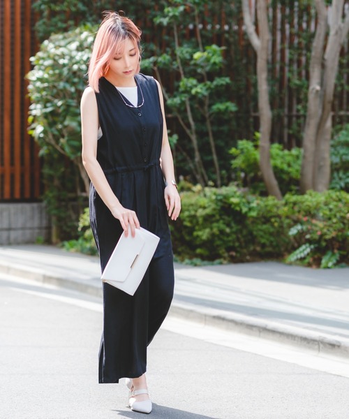 Wordtrobe（ワードトローブ）の「【wordtrobe】レーヨンフレックス ノースリーブ オールインワン サロペット（サロペット/オーバーオール・レディース・ライトグレー/グリーン/ブラック/ブラウン・FREE）」の12枚目の写真