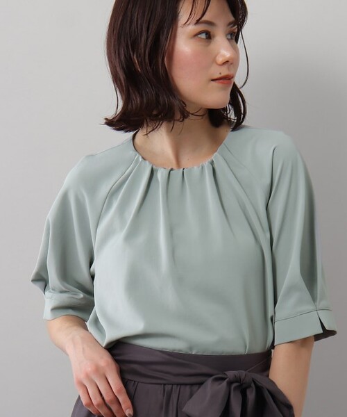 SOUP（スープ）の「◆さらっときれい見え/サテンタックスリーブブラウス（シャツ/ブラウス・レディース・ライトパープル/ライトグリーン/ナチュラル/サックスブルー/レモンイエロー・13/09/15 /11）」の3枚目の写真