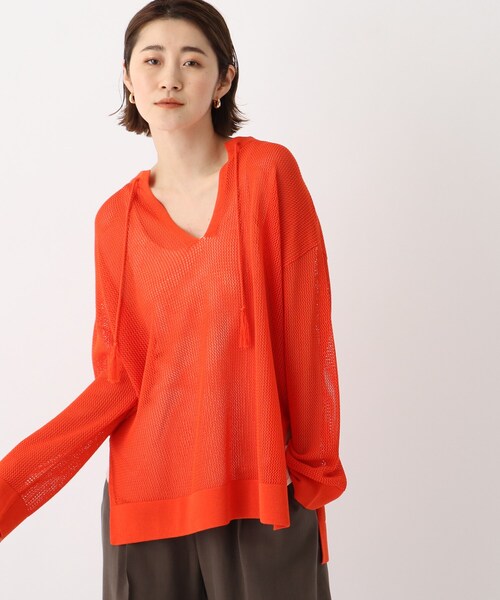 OPAQUE.CLIP(オペークドットクリップ)の「◆透かし編み スキッパーネックニット(ニット/セーター・レディース・オフホワイト/ブラック/ブルー/オレンジ系その他5・00)」の1枚目の写真